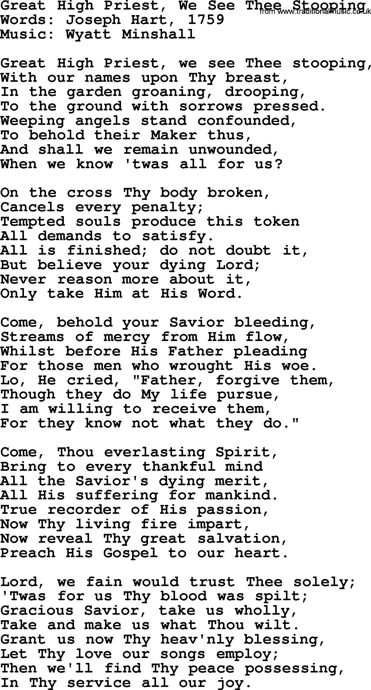 Forgiveness hymns, Hymn: Great High Priest, We See Thee Stooping, lyrics with PDF