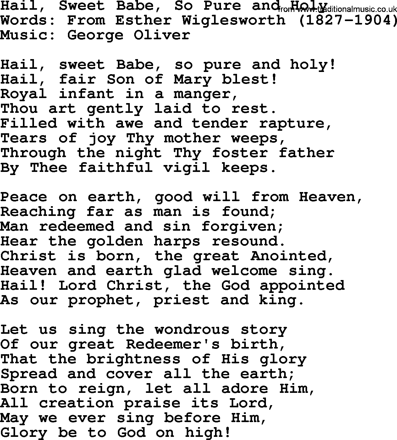 Forgiveness hymns, Hymn: Hail, Sweet Babe, So Pure And Holy, lyrics with PDF
