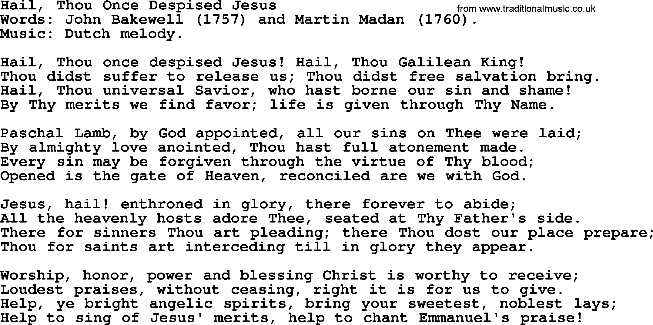 Forgiveness hymns, Hymn: Hail, Thou Once Despised Jesus, lyrics with PDF