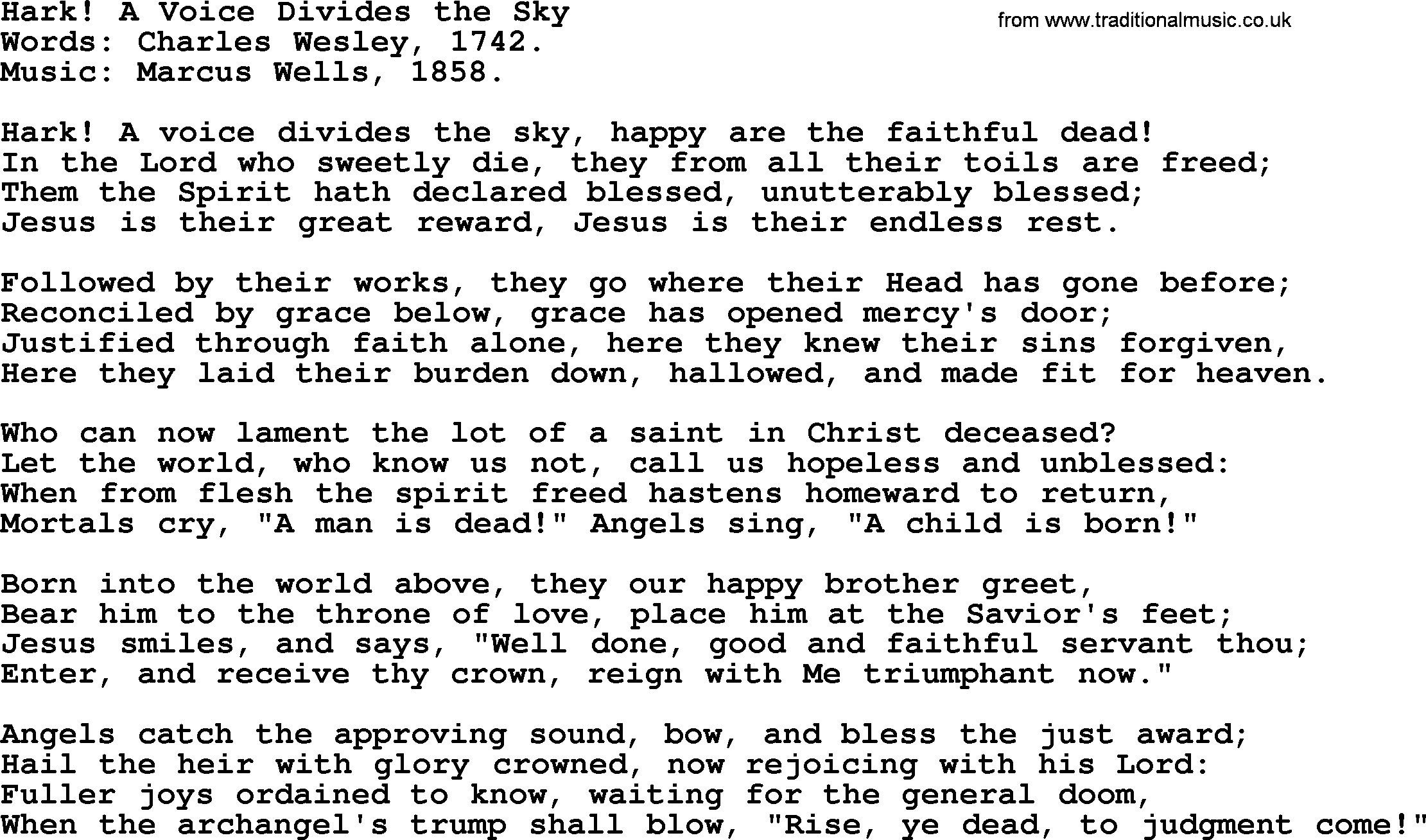 Forgiveness hymns, Hymn: Hark! A Voice Divides The Sky, lyrics with PDF