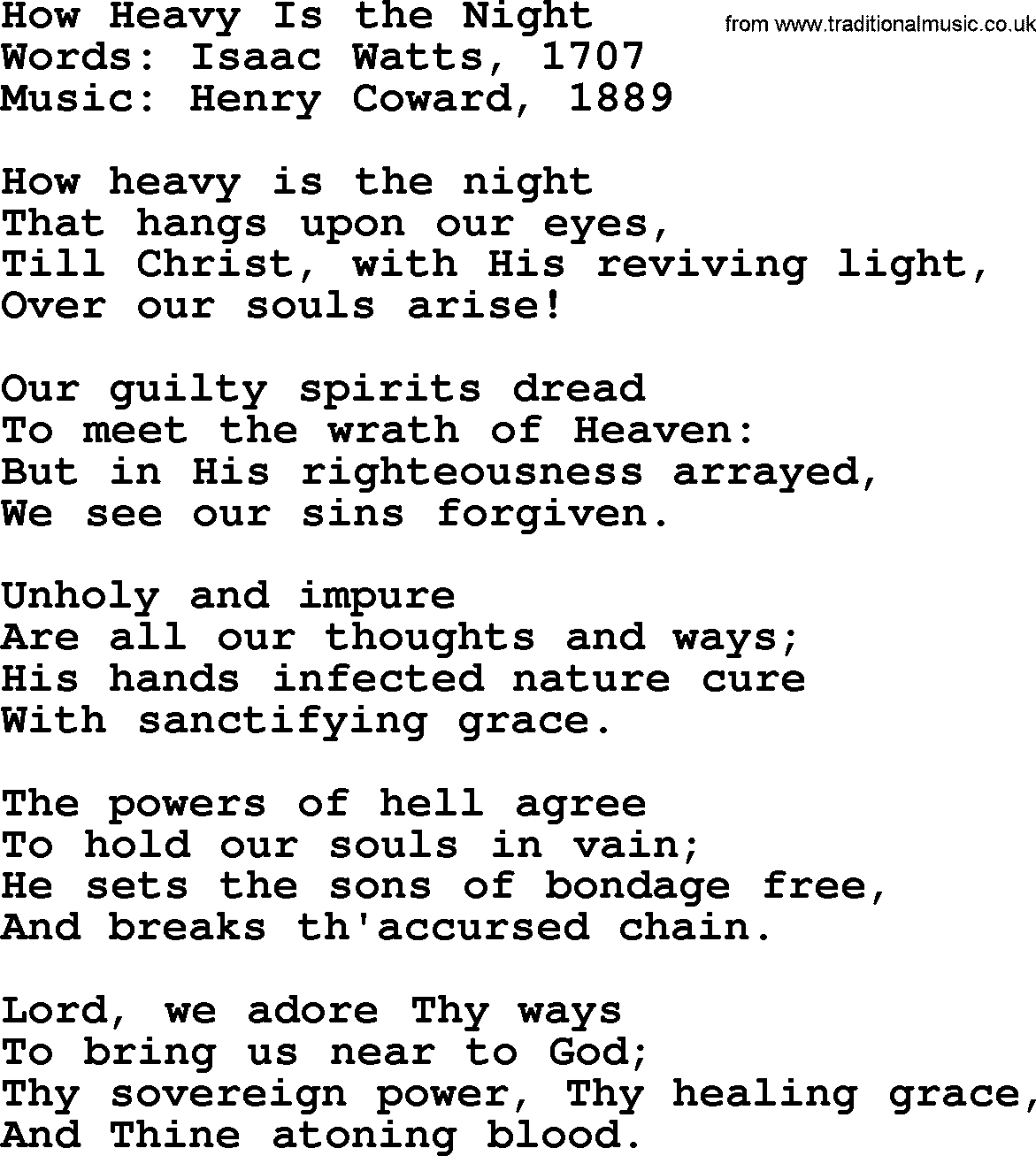 Forgiveness hymns, Hymn: How Heavy Is The Night, lyrics with PDF
