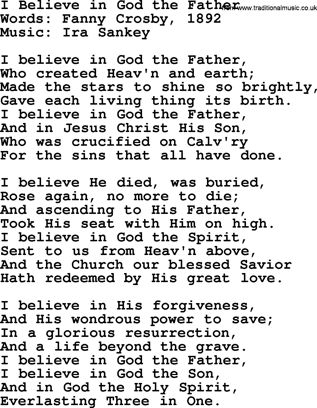 Forgiveness hymns, Hymn: I Believe In God The Father, lyrics with PDF