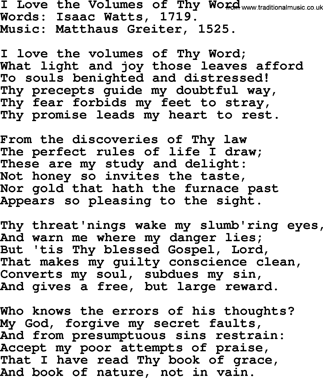 Forgiveness hymns, Hymn: I Love The Volumes Of Thy Word, lyrics with PDF