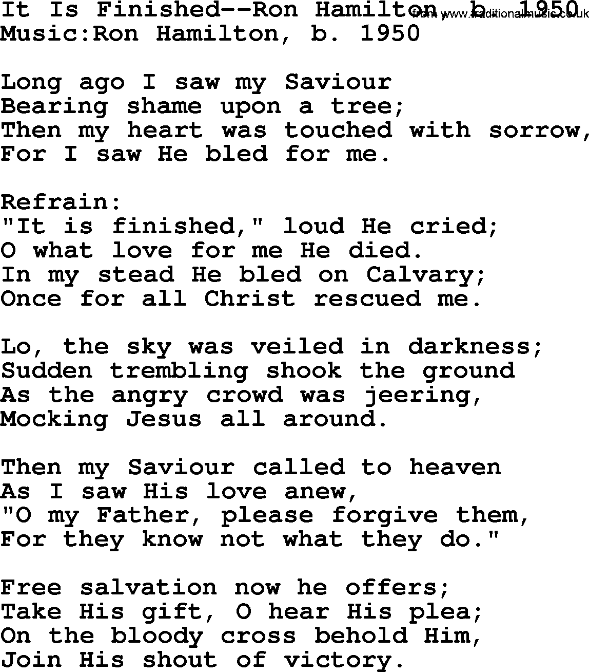 Forgiveness hymns, Hymn: It Is Finished-Ron Hamilton, lyrics with PDF
