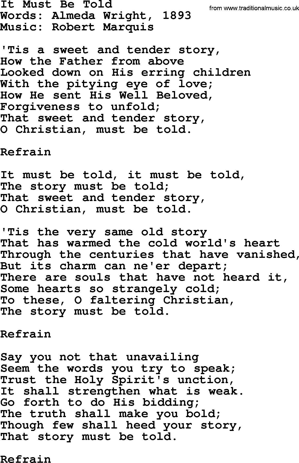 Forgiveness hymns, Hymn: It Must Be Told, lyrics with PDF