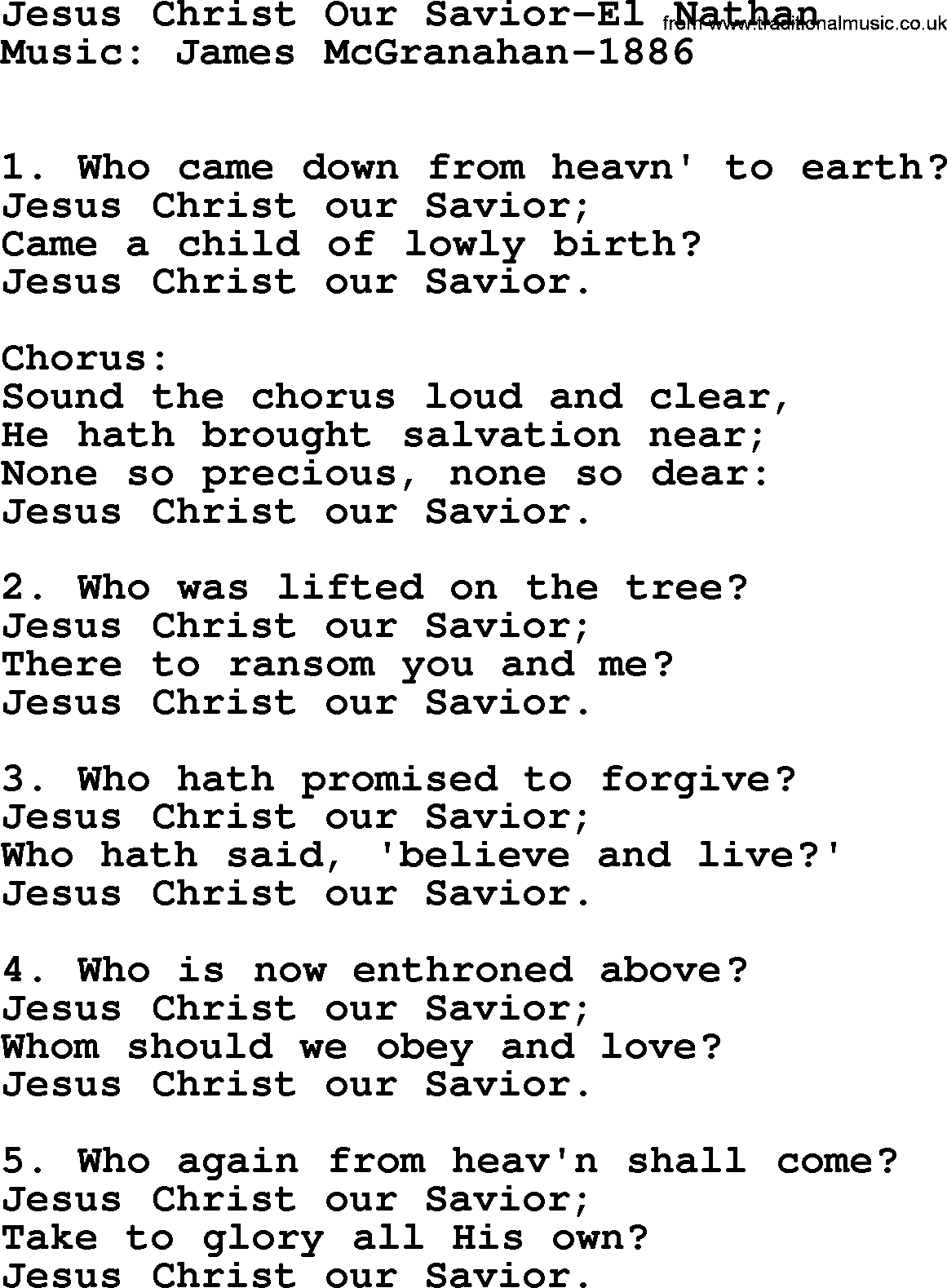 Forgiveness hymns, Hymn: Jesus Christ Our Savior-El Nathan, lyrics with PDF
