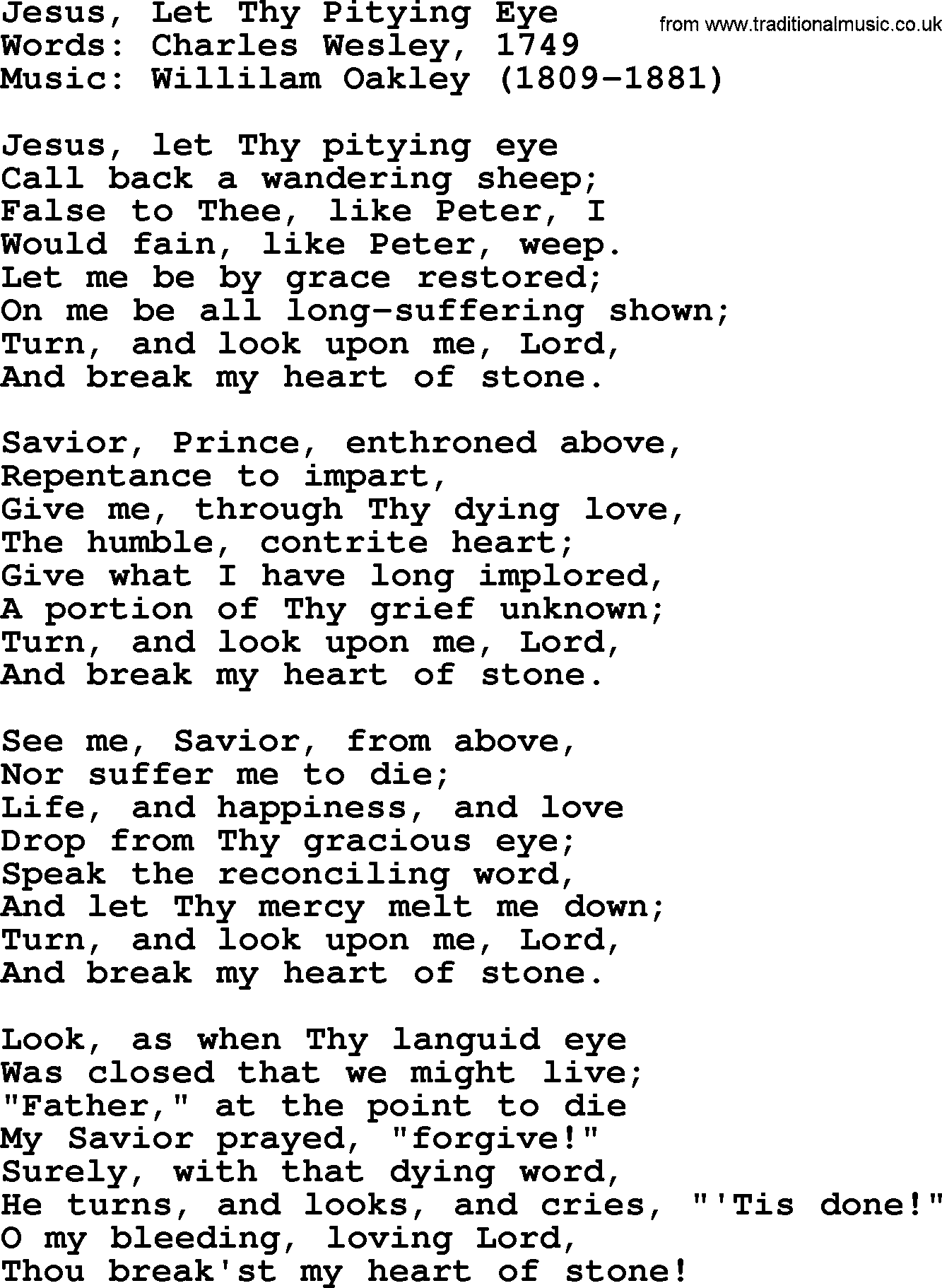 Forgiveness hymns, Hymn: Jesus, Let Thy Pitying Eye, lyrics with PDF