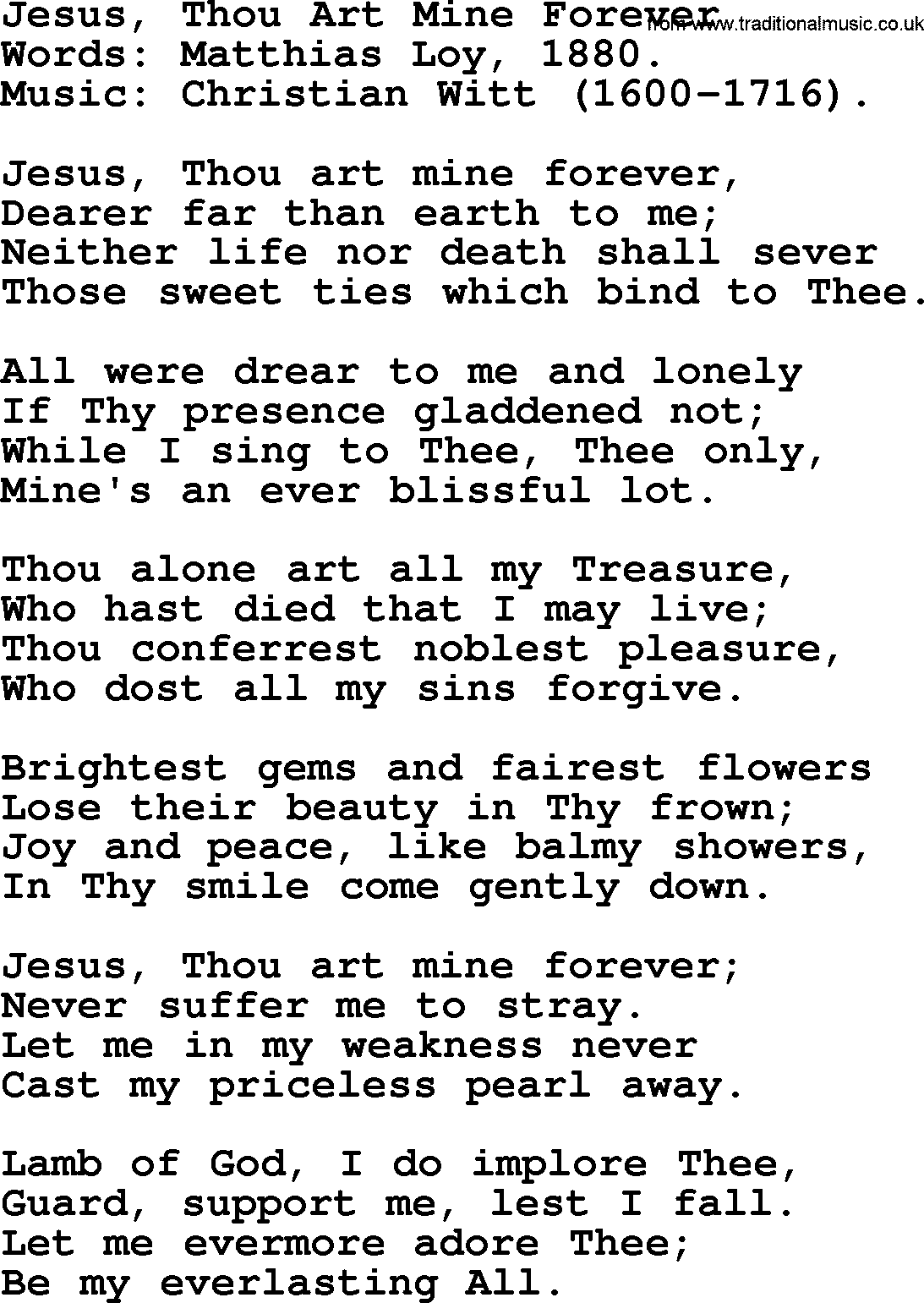 Forgiveness hymns, Hymn: Jesus, Thou Art Mine Forever, lyrics with PDF