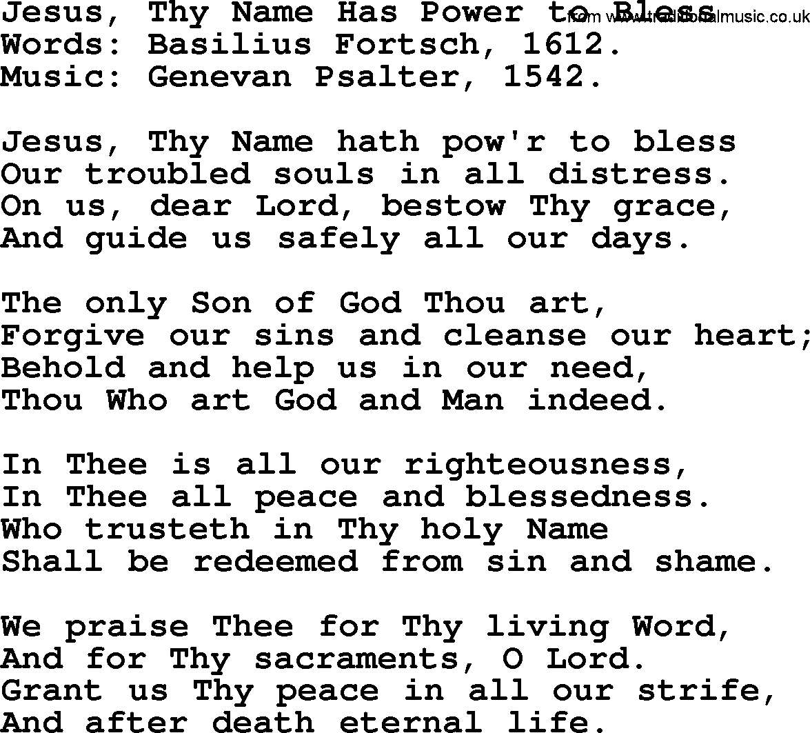 Forgiveness hymns, Hymn: Jesus, Thy Name Has Power To Bless, lyrics with PDF