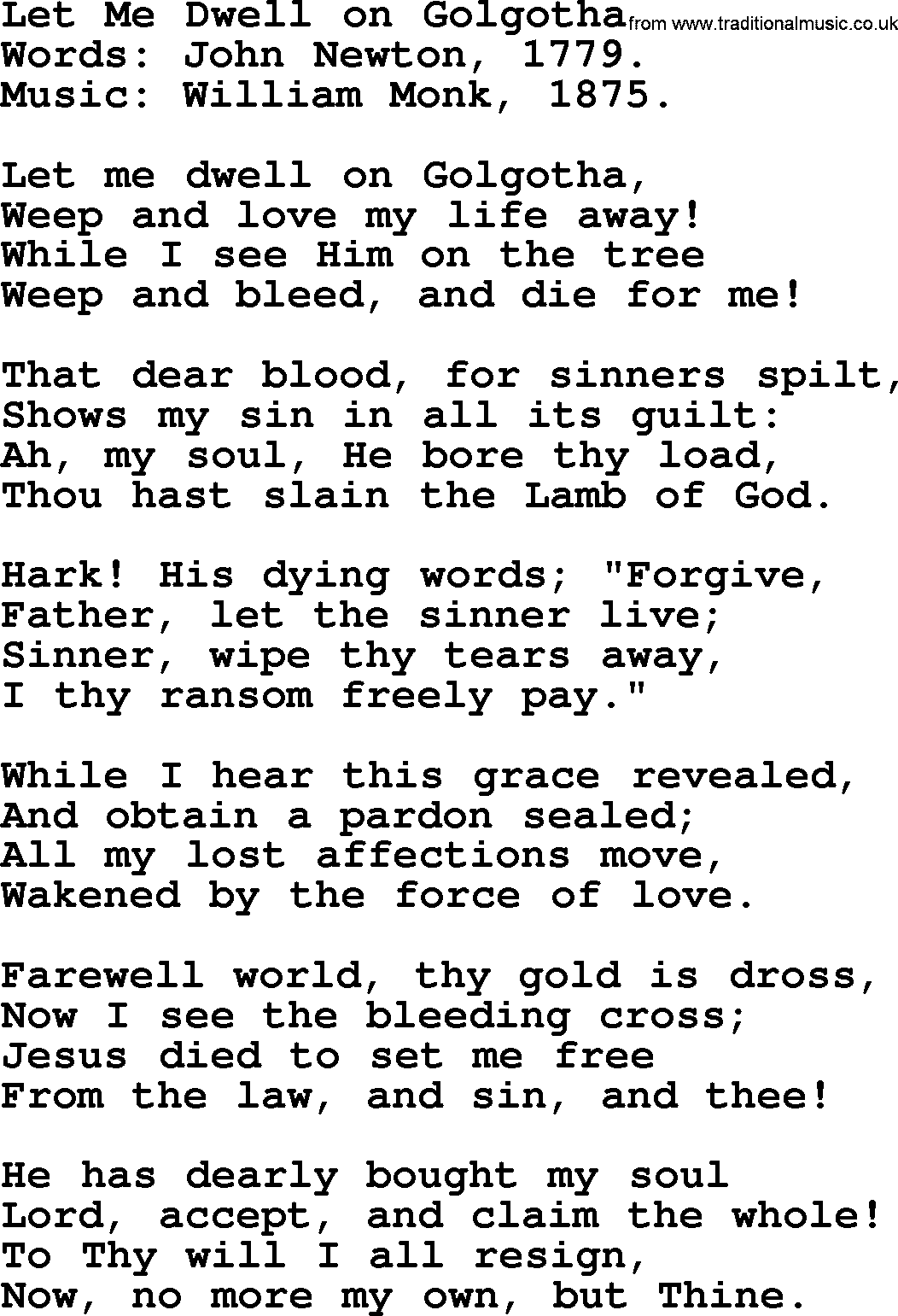 Forgiveness hymns, Hymn: Let Me Dwell On Golgotha, lyrics with PDF