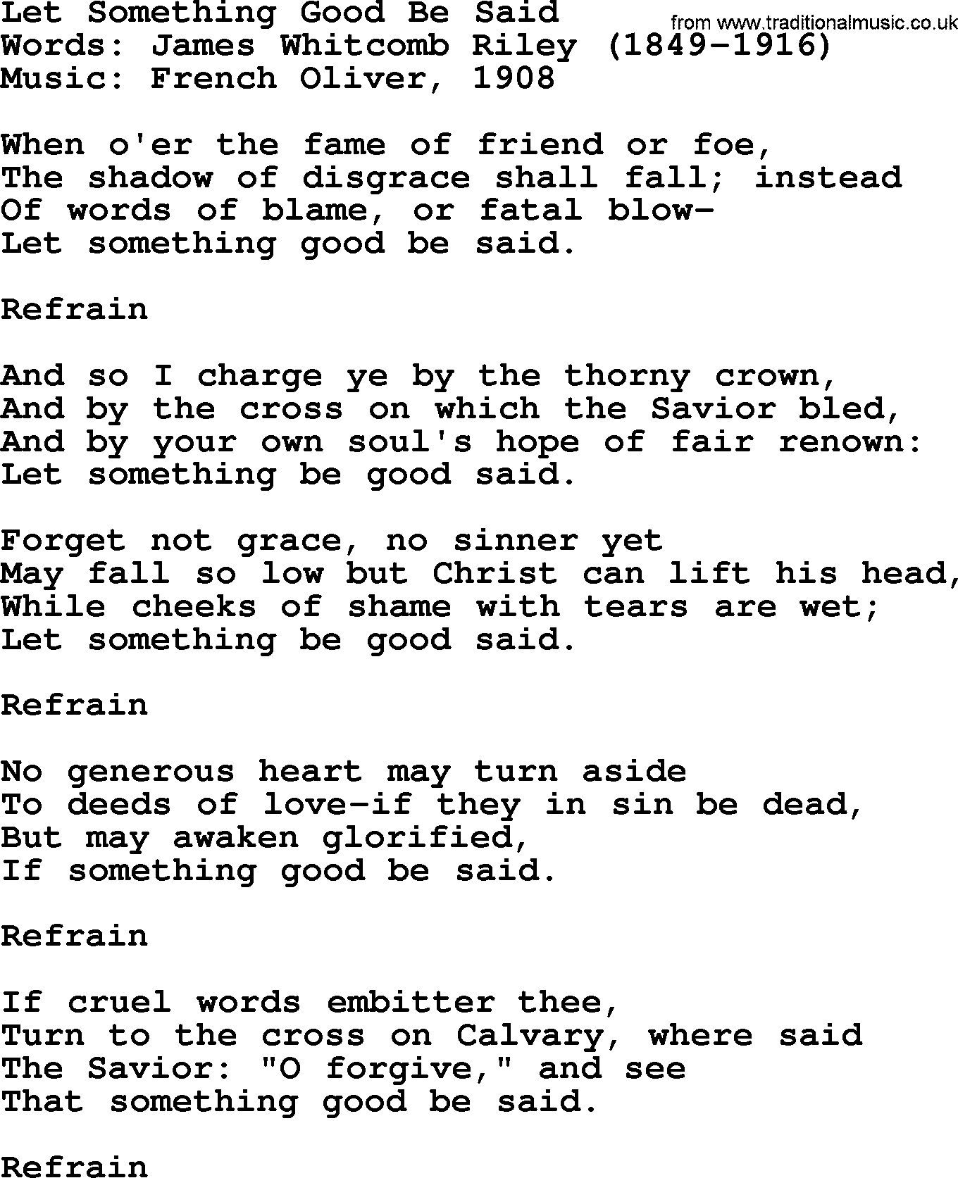 Forgiveness hymns, Hymn: Let Something Good Be Said, lyrics with PDF