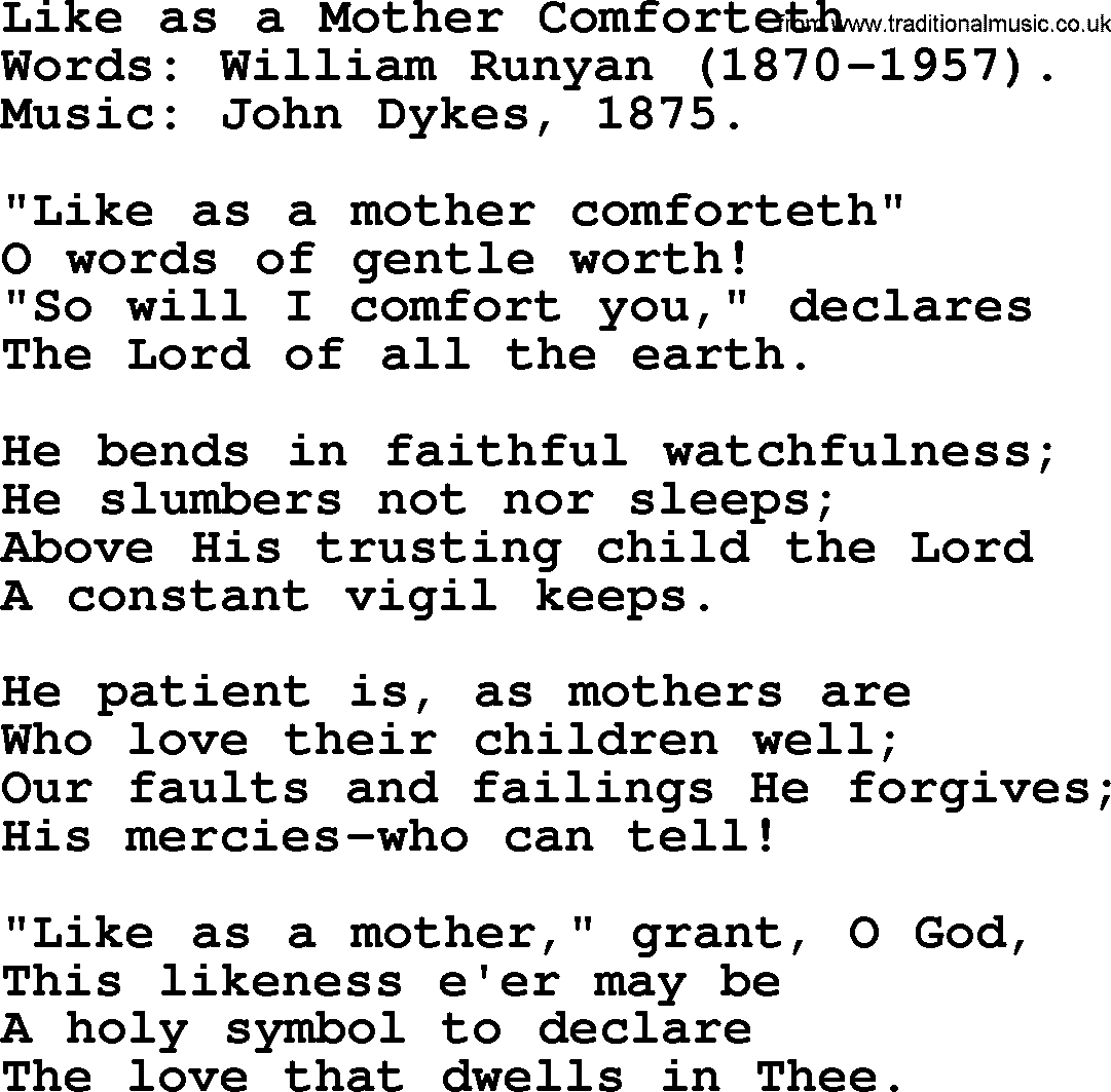 Forgiveness hymns, Hymn: Like As A Mother Comforteth, lyrics with PDF