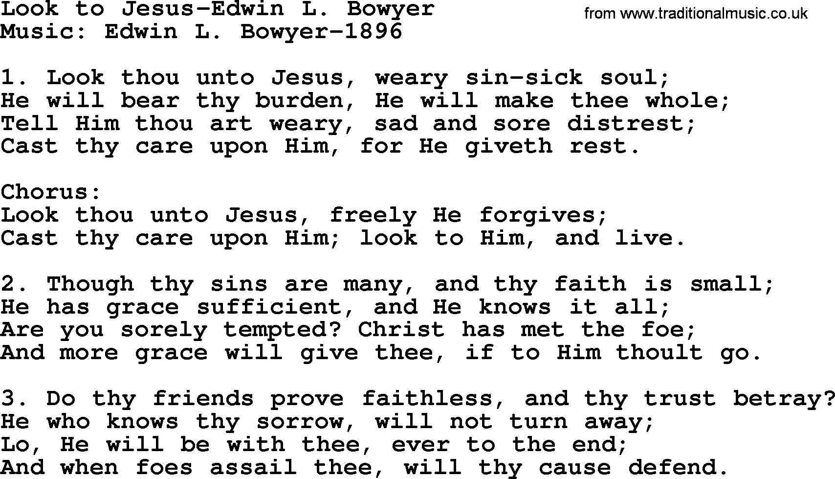 Forgiveness hymns, Hymn: Look To Jesus-Edwin L. Bowyer, lyrics with PDF