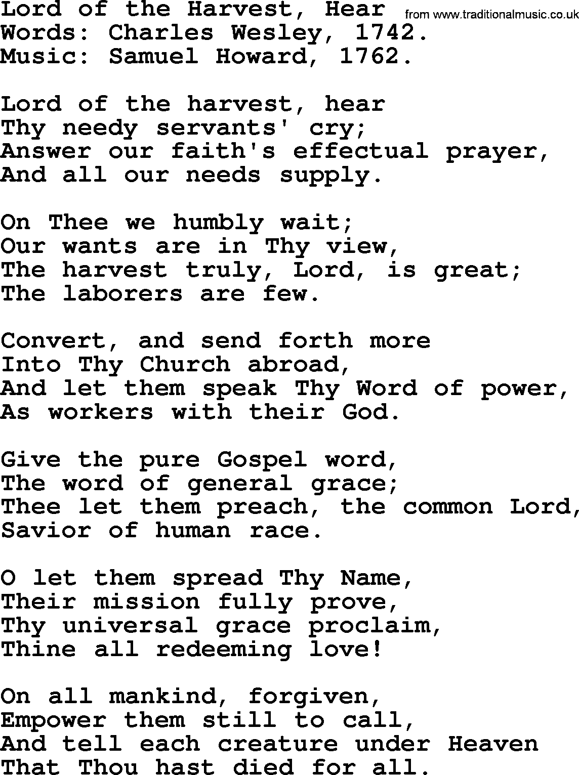 Forgiveness hymns, Hymn: Lord Of The Harvest, Hear, lyrics with PDF