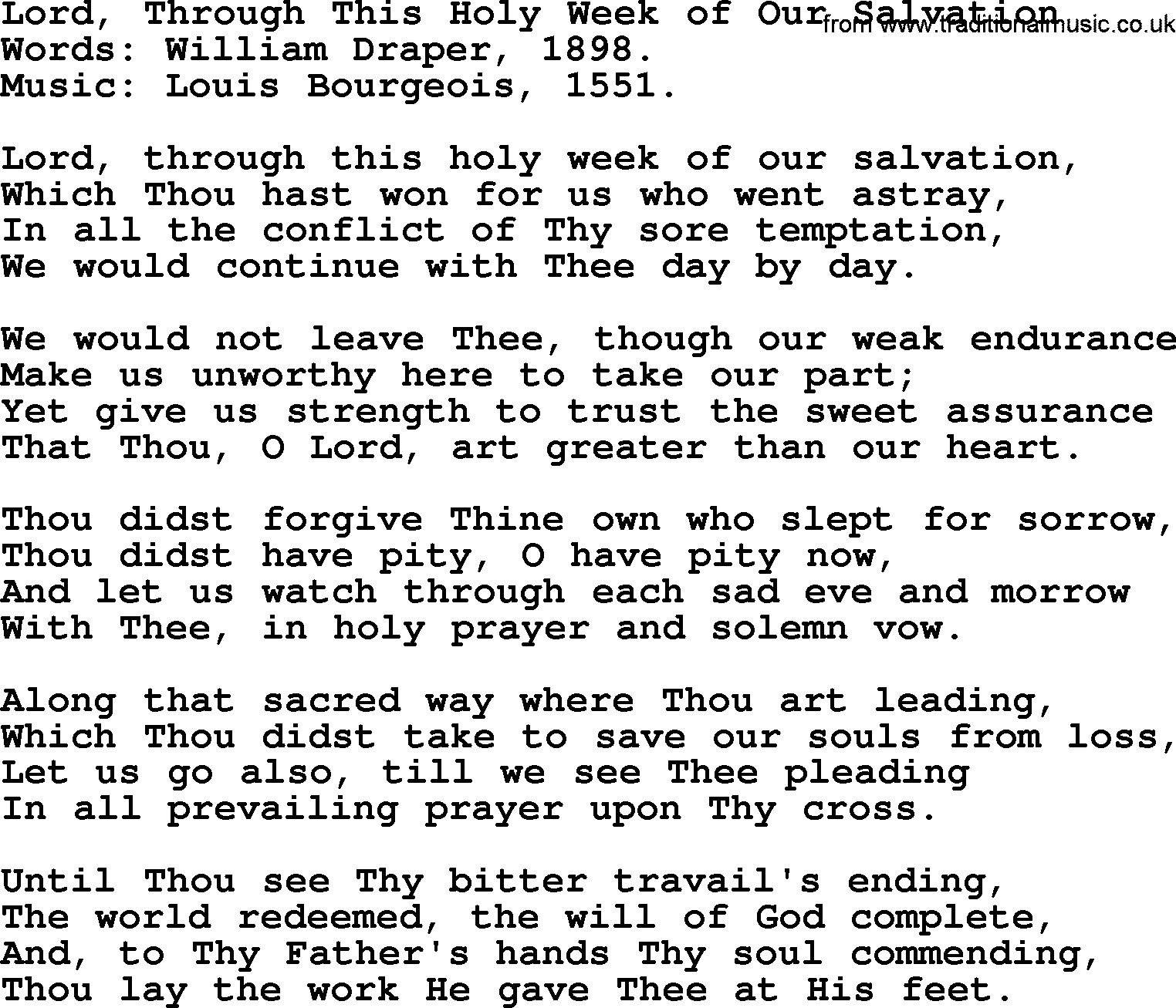 Forgiveness hymns, Hymn: Lord, Through This Holy Week Of Our Salvation, lyrics with PDF