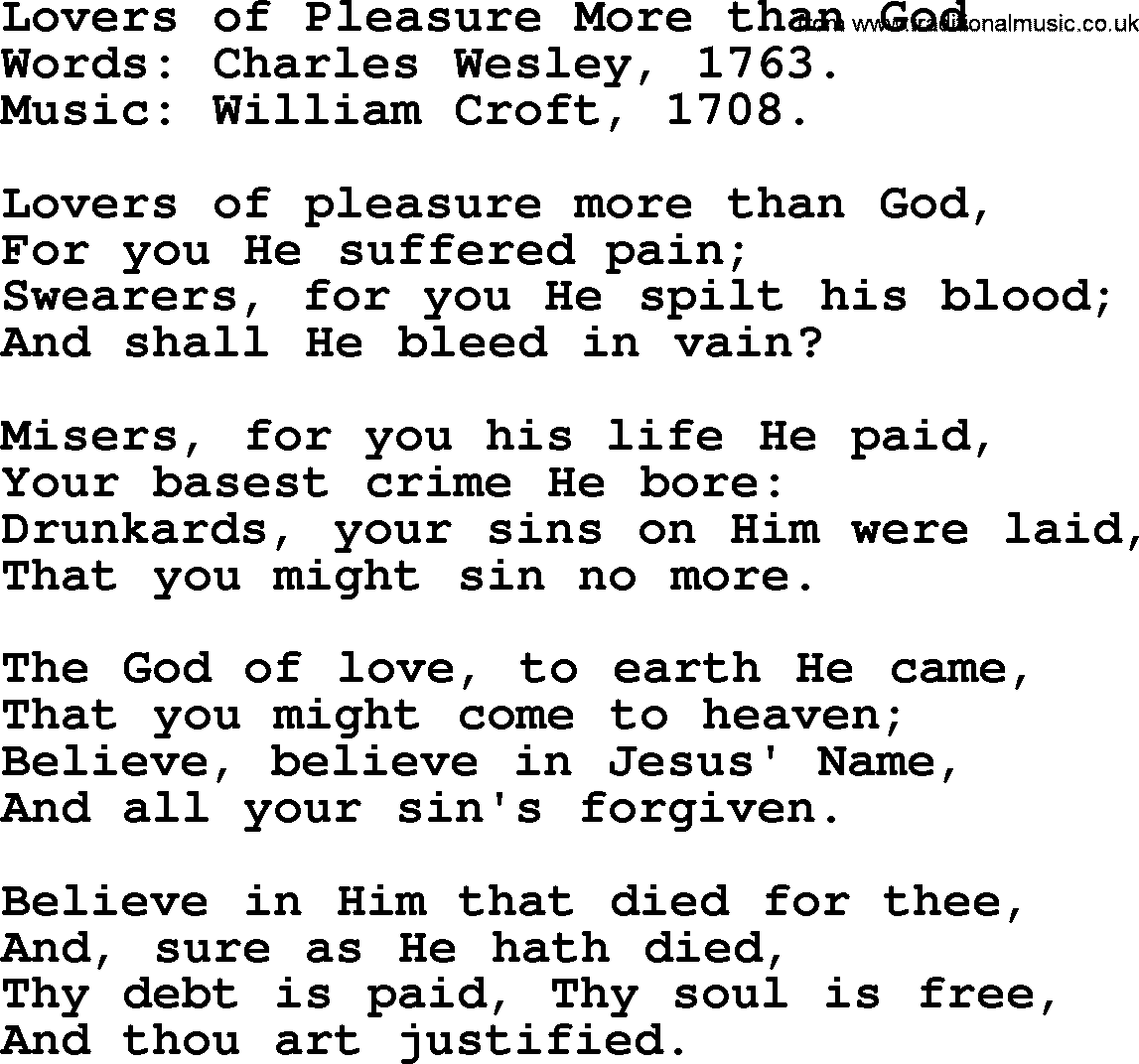 Forgiveness hymns, Hymn: Lovers Of Pleasure More Than God, lyrics with PDF
