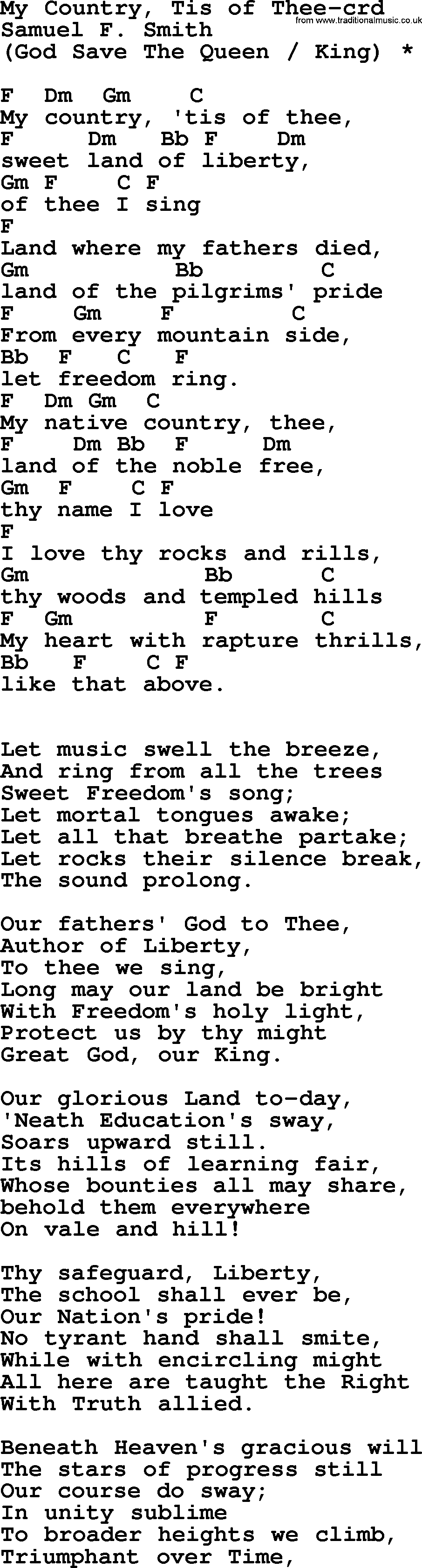 Forgiveness hymns, Hymn: My Country, Tis Of Thee, lyrics chords and PDF