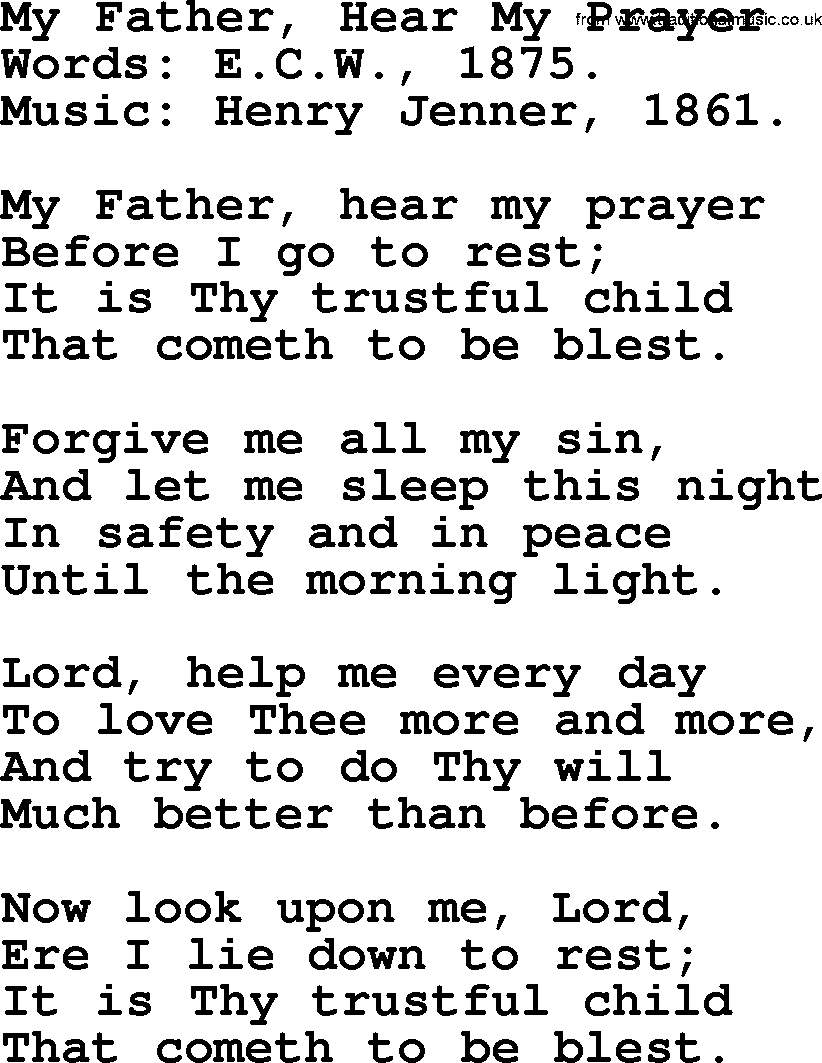 Forgiveness hymns, Hymn: My Father, Hear My Prayer, lyrics with PDF