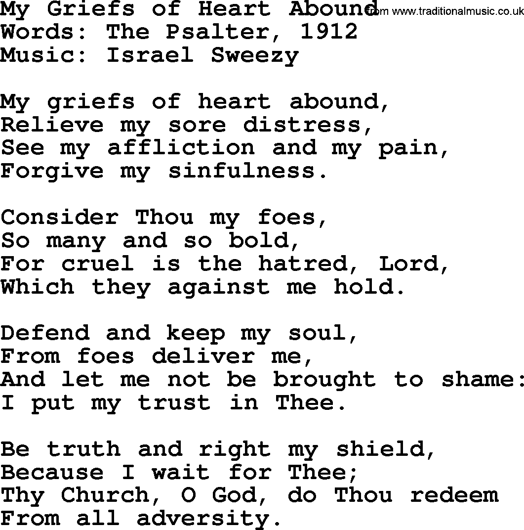 Forgiveness hymns, Hymn: My Griefs Of Heart Abound, lyrics with PDF