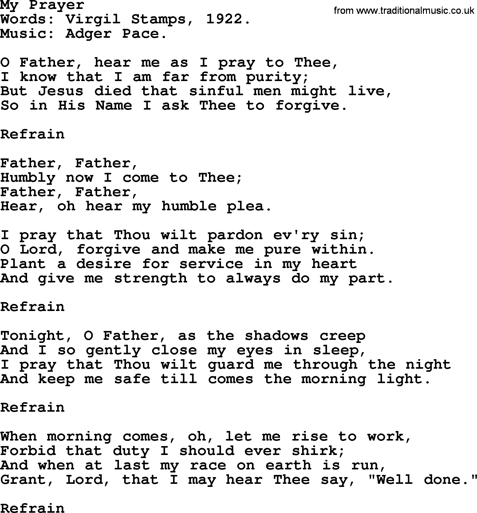 Forgiveness hymns, Hymn: My Prayer, lyrics with PDF