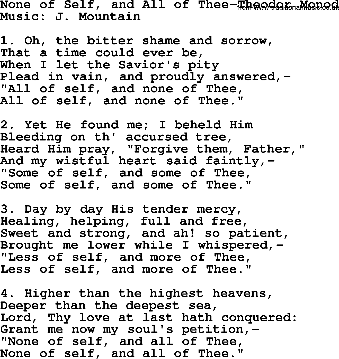 Forgiveness hymns, Hymn: None Of Self, And All Of Thee-Theodor Monod, lyrics with PDF