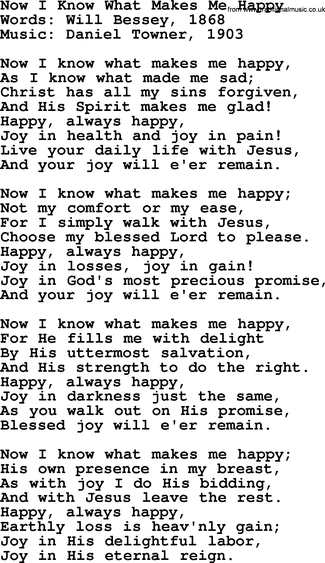 Forgiveness hymns, Hymn: Now I Know What Makes Me Happy, lyrics with PDF