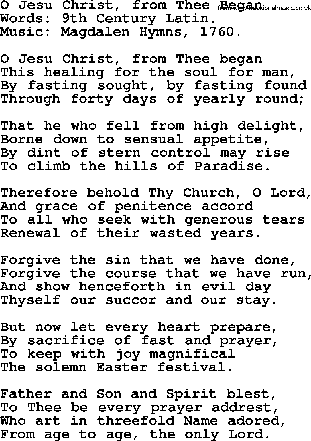 Forgiveness hymns, Hymn: O Jesu Christ, From Thee Began, lyrics with PDF