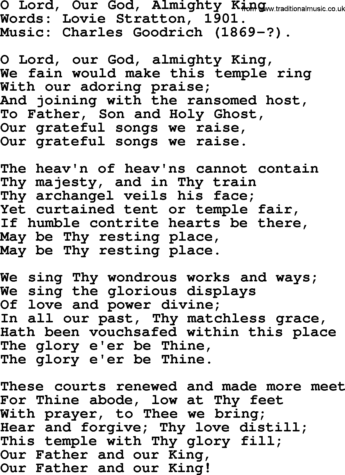 Forgiveness hymns, Hymn: O Lord, Our God, Almighty King, lyrics with PDF
