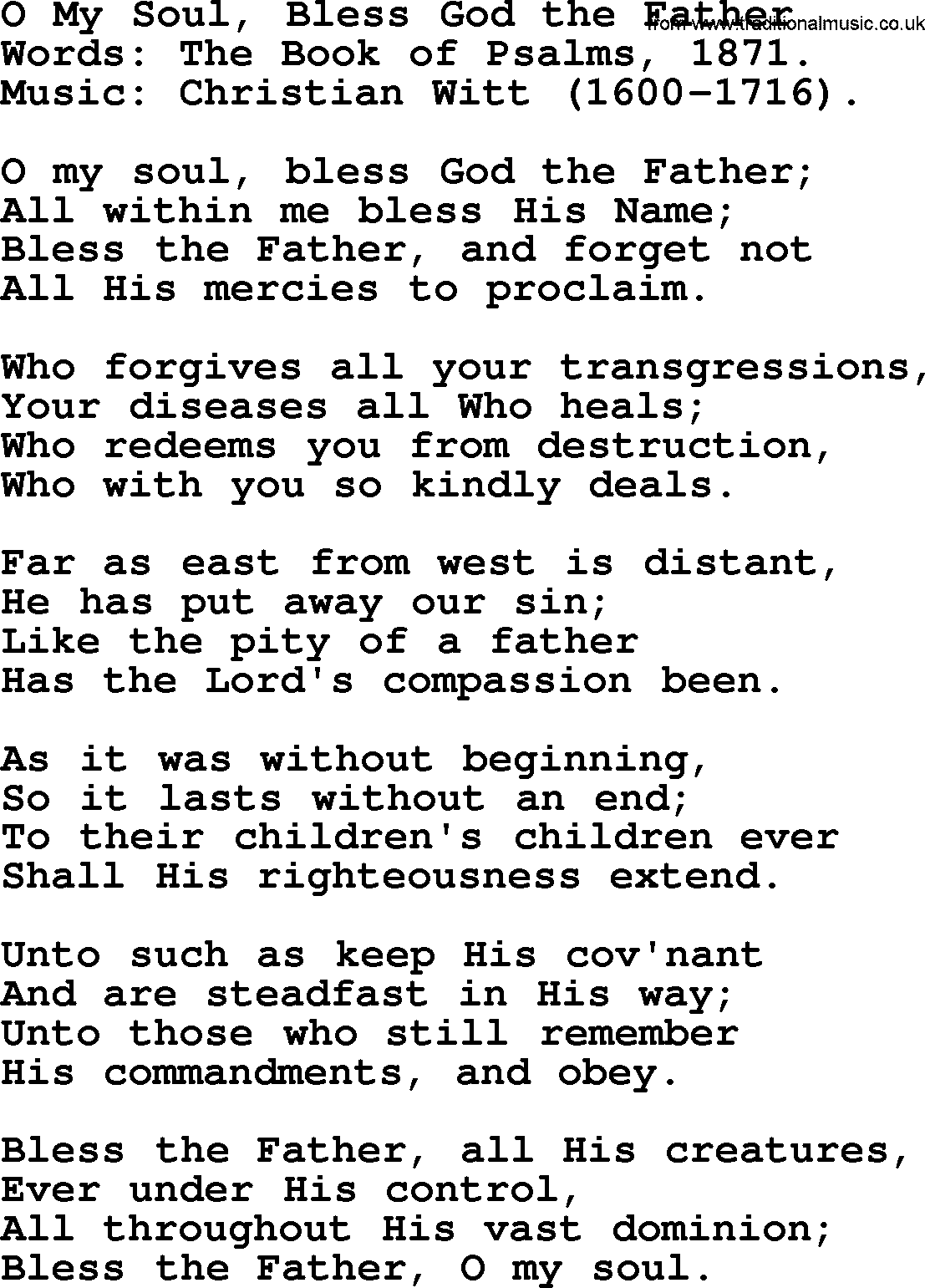 Forgiveness hymns, Hymn: O My Soul, Bless God The Father, lyrics with PDF