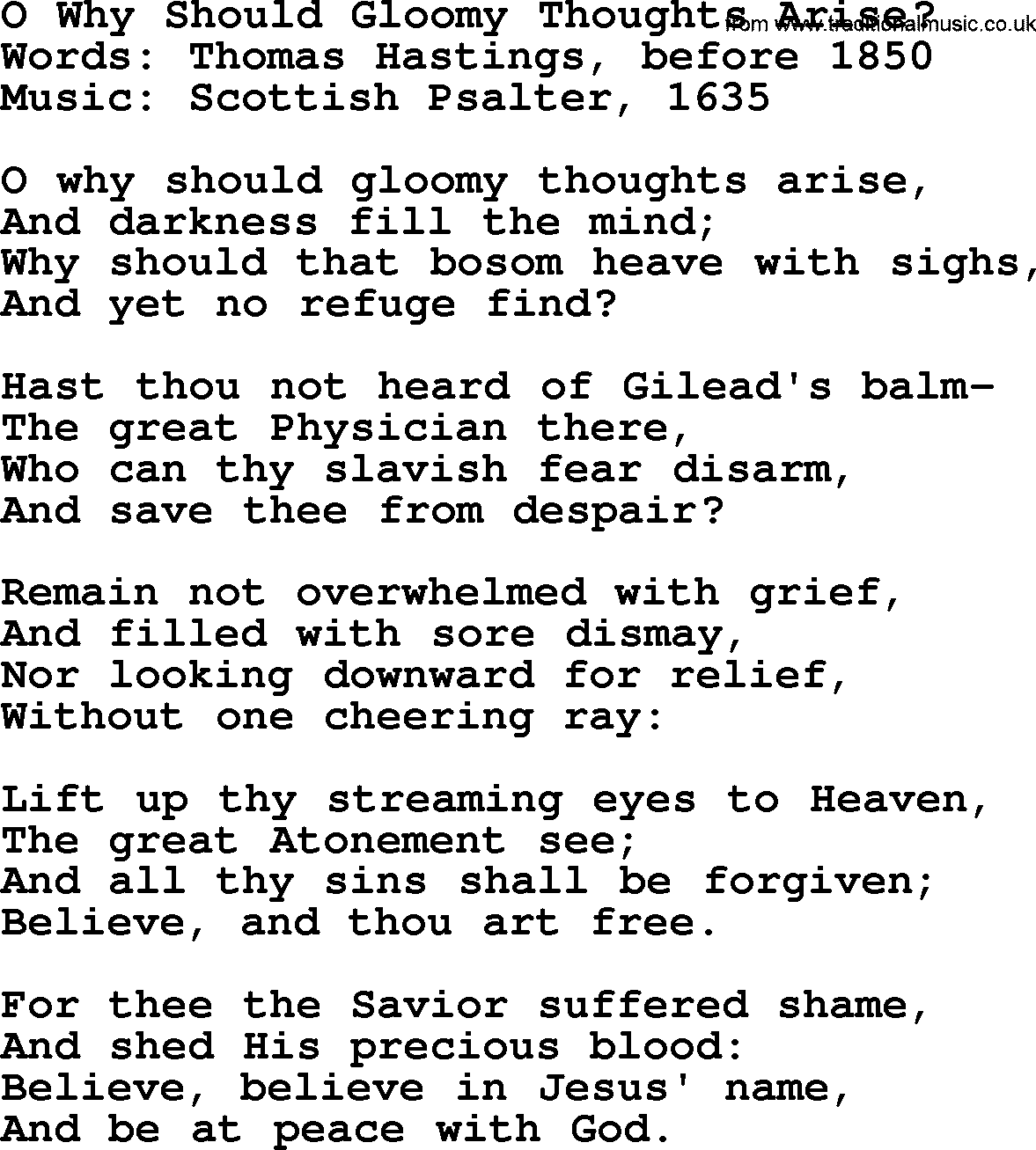 Forgiveness hymns, Hymn: O Why Should Gloomy Thoughts Arise, lyrics with PDF