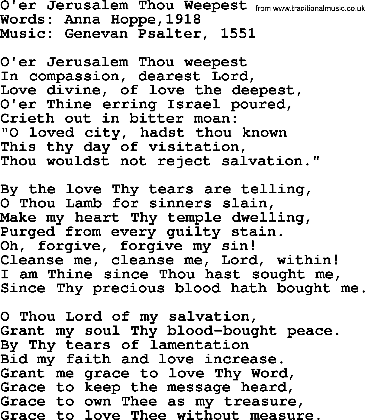 Forgiveness hymns, Hymn: O'er Jerusalem Thou Weepest, lyrics with PDF
