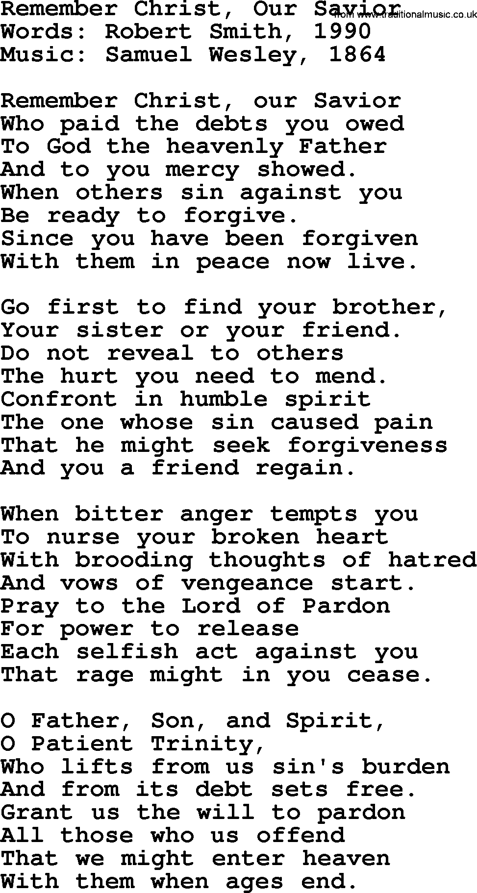 Forgiveness hymns, Hymn: Remember Christ, Our Savior, lyrics with PDF