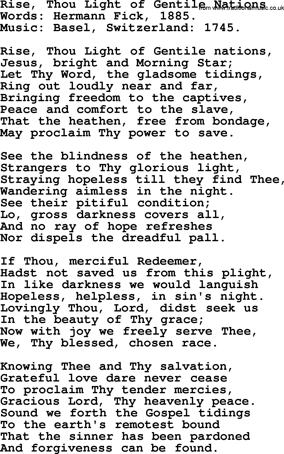 Forgiveness hymns, Hymn: Rise, Thou Light Of Gentile Nations, lyrics with PDF