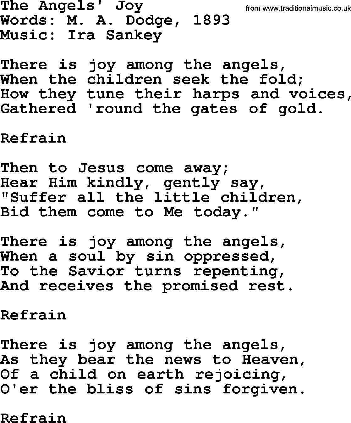 Forgiveness hymns, Hymn: The Angels' Joy, lyrics with PDF
