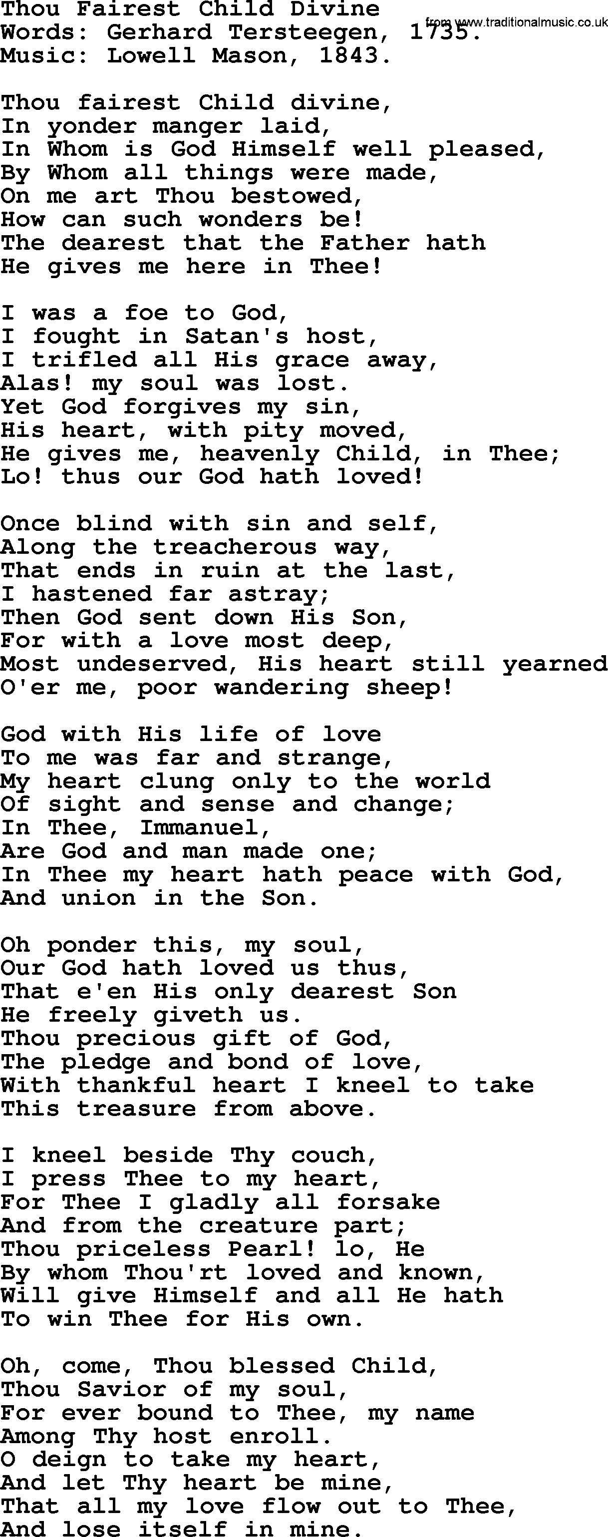 Forgiveness hymns, Hymn: Thou Fairest Child Divine, lyrics with PDF
