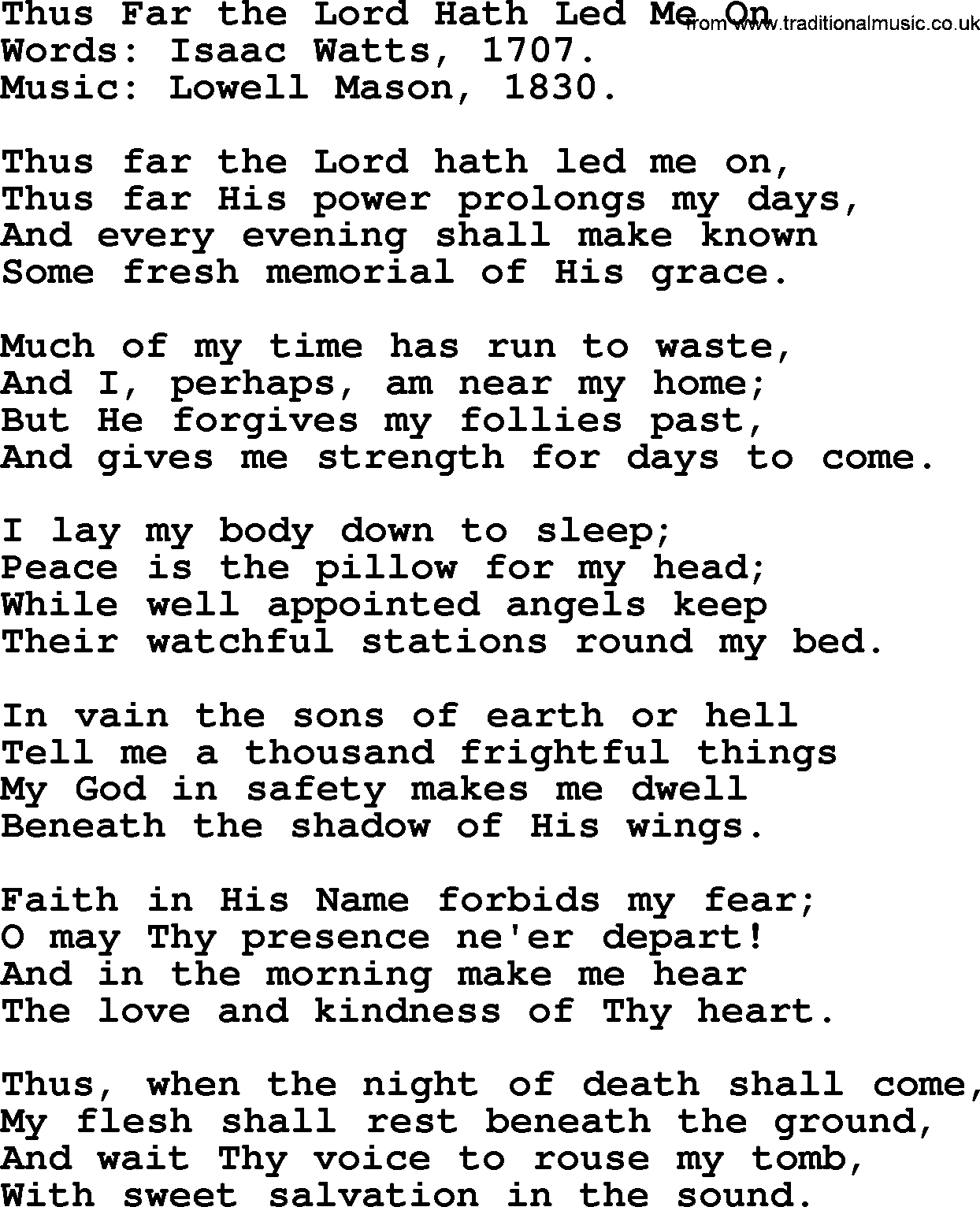 Forgiveness hymns, Hymn: Thus Far The Lord Hath Led Me On, lyrics with PDF
