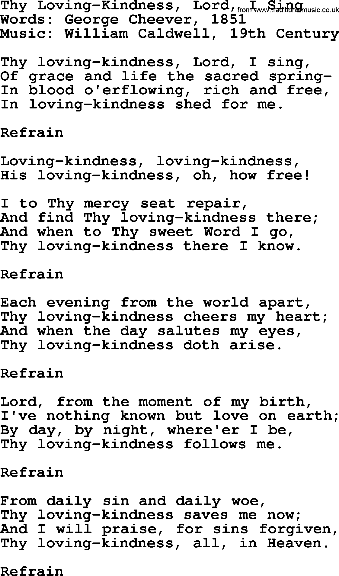 Forgiveness hymns, Hymn: Thy Loving-Kindness, Lord, I Sing, lyrics with PDF