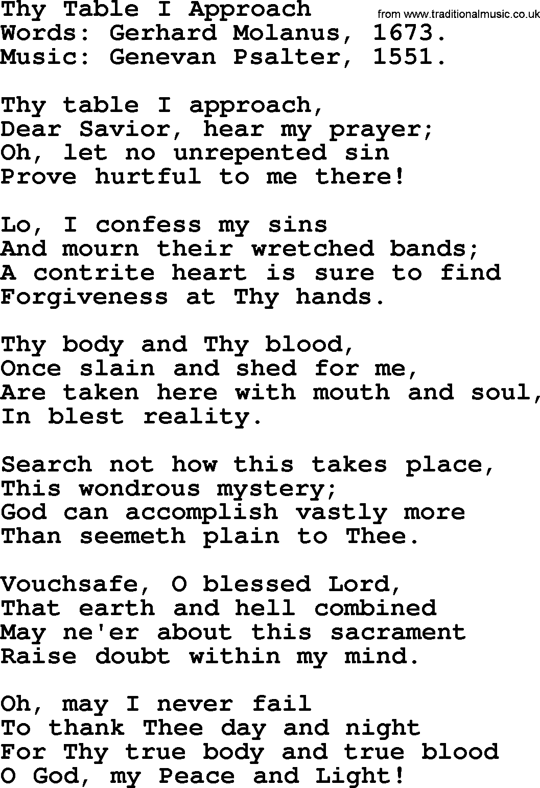 Forgiveness hymns, Hymn: Thy Table I Approach, lyrics with PDF