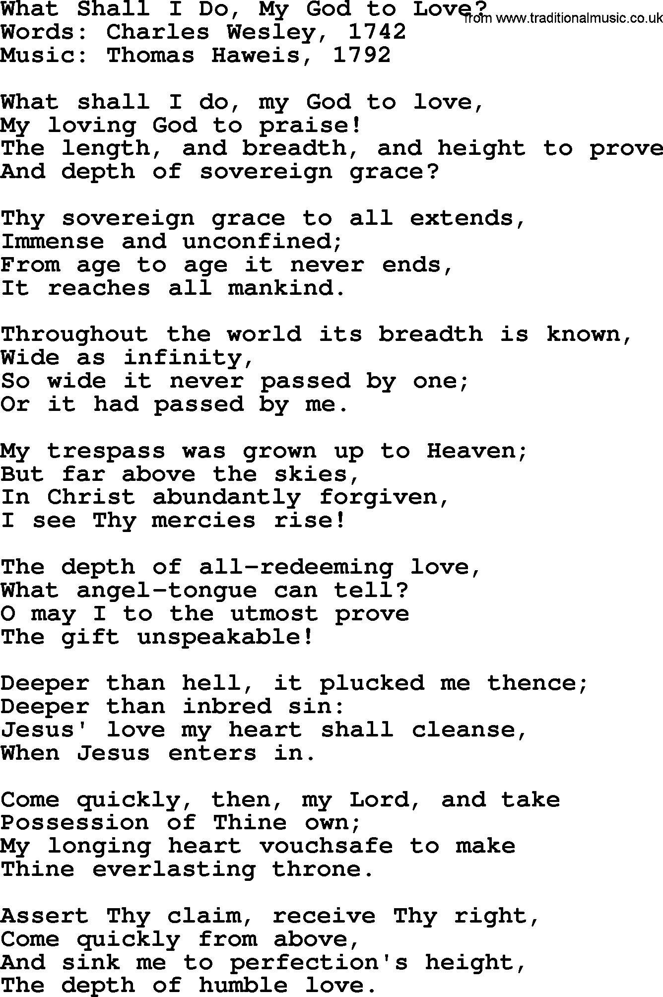 Forgiveness hymns, Hymn: What Shall I Do, My God To Love, lyrics with PDF