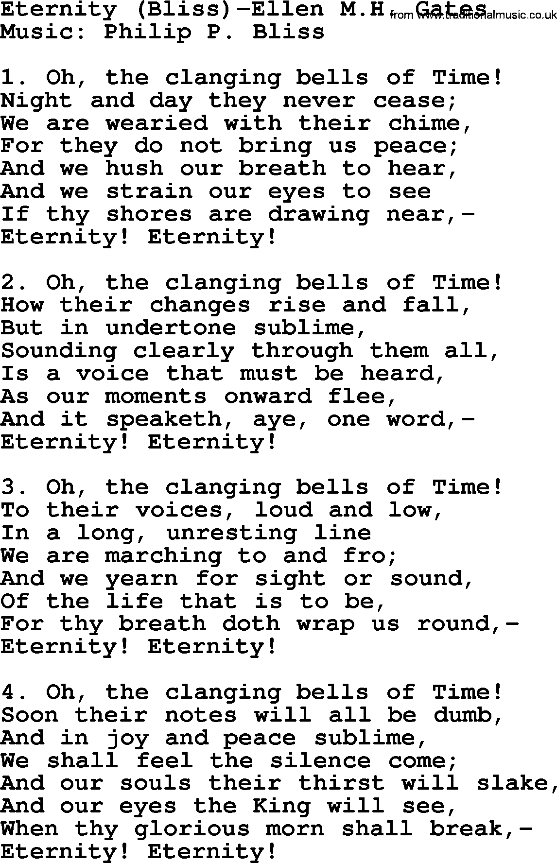 100+ Christian Funeral Hymns collection, Hymn: Eternity (Bliss)-Ellen M.H. Gates, lyrics and PDF