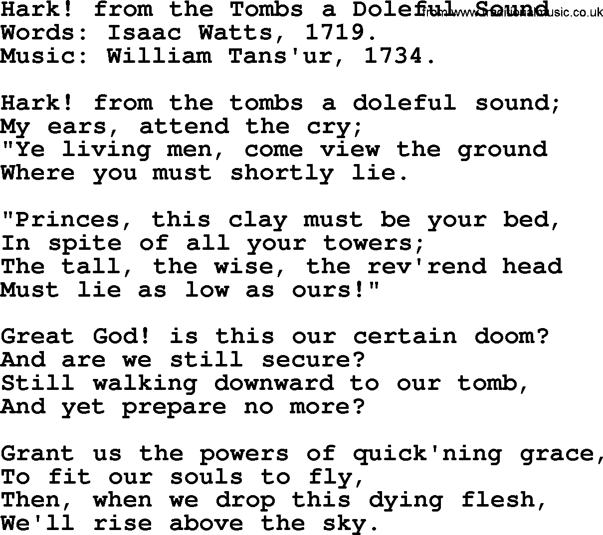 100+ Christian Funeral Hymns collection, Hymn: Hark! from the Tombs a Doleful Sound, lyrics and PDF
