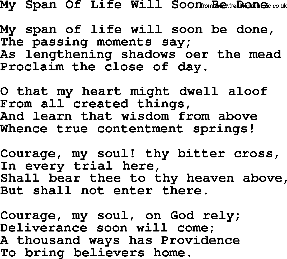 100+ Christian Funeral Hymns collection, Hymn: My Span Of Life Will Soon Be Done, lyrics and PDF