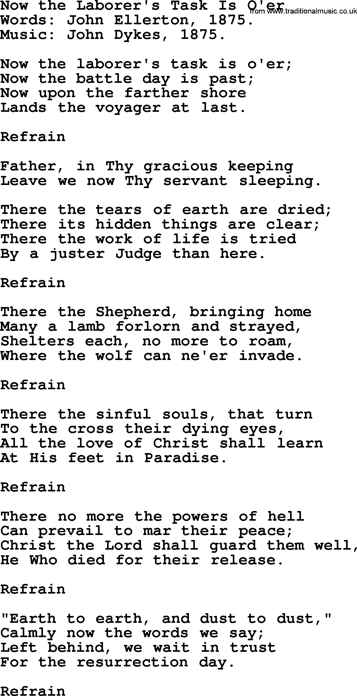 100+ Christian Funeral Hymns collection, Hymn: Now the Laborer's Task Is O'er, lyrics and PDF