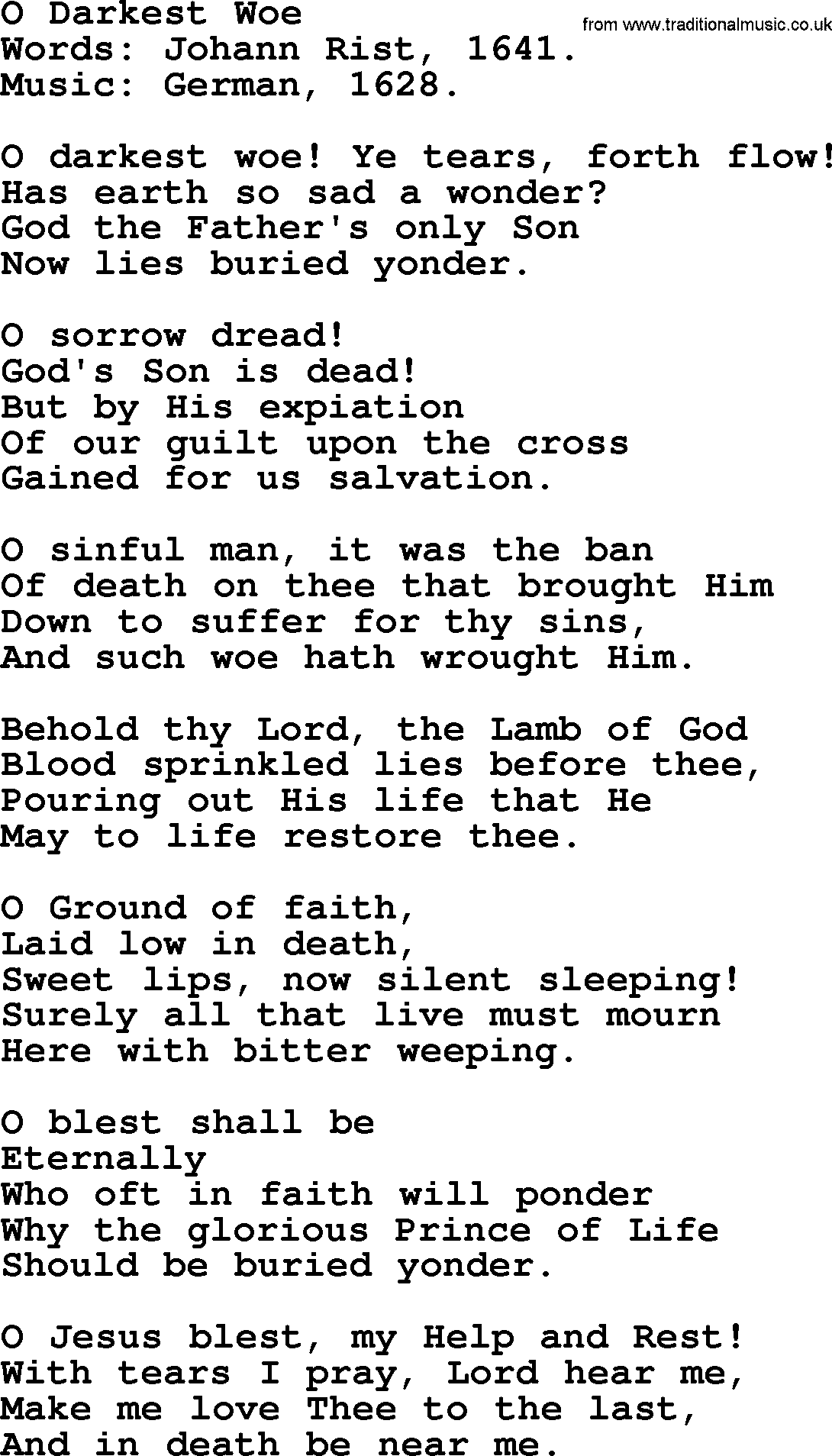100+ Christian Funeral Hymns collection, Hymn: O Darkest Woe, lyrics and PDF