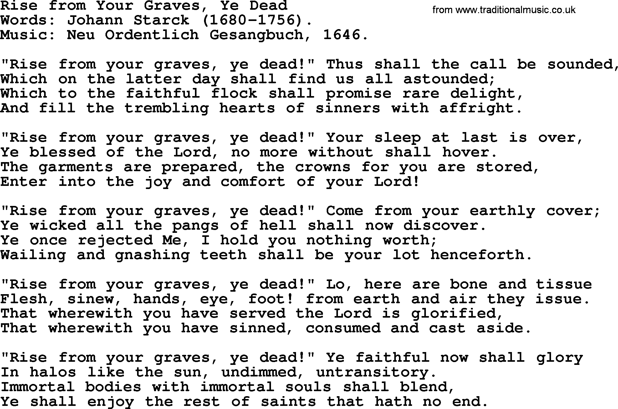 100+ Christian Funeral Hymns collection, Hymn: Rise from Your Graves, Ye Dead, lyrics and PDF