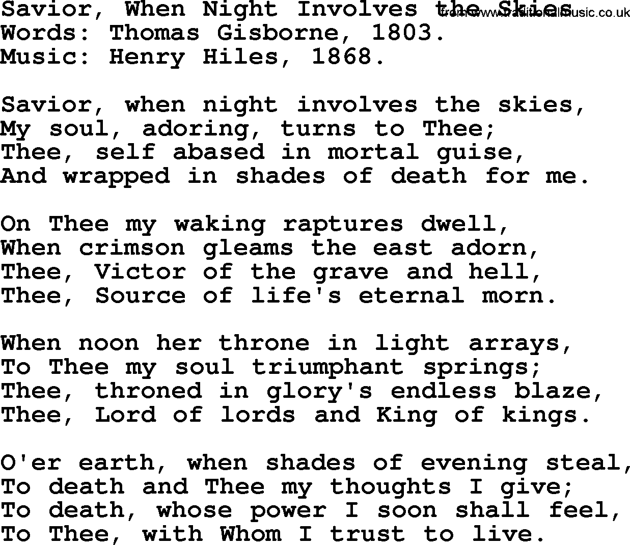 100+ Christian Funeral Hymns collection, Hymn: Savior, When Night Involves the Skies, lyrics and PDF