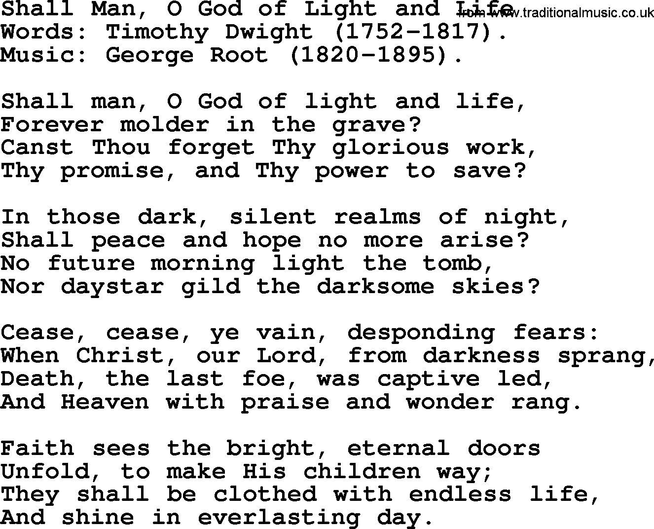 100+ Christian Funeral Hymns collection, Hymn: Shall Man, O God of Light and Life, lyrics and PDF
