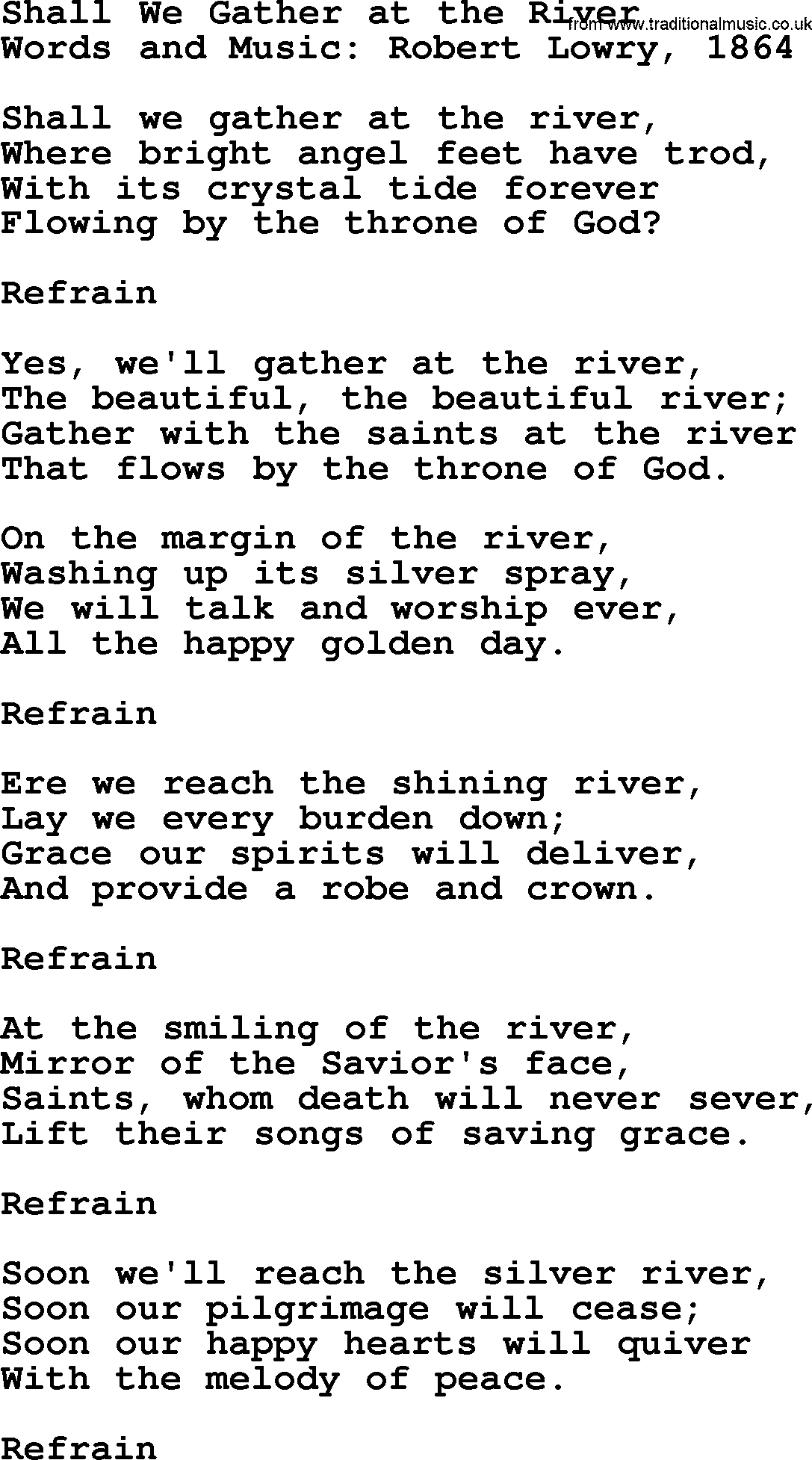 100+ Christian Funeral Hymns collection, Hymn: Shall We Gather at the River, lyrics and PDF