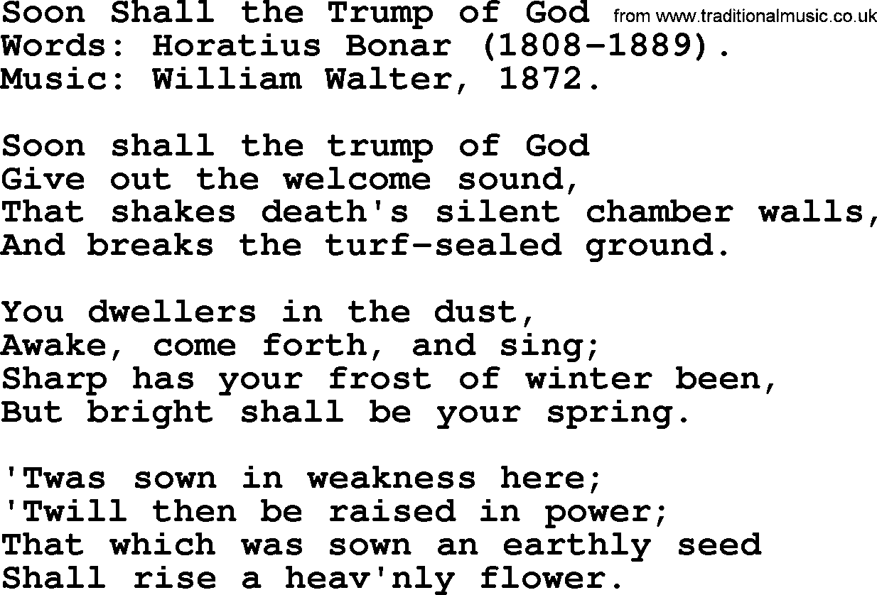 100+ Christian Funeral Hymns collection, Hymn: Soon Shall the Trump of God, lyrics and PDF