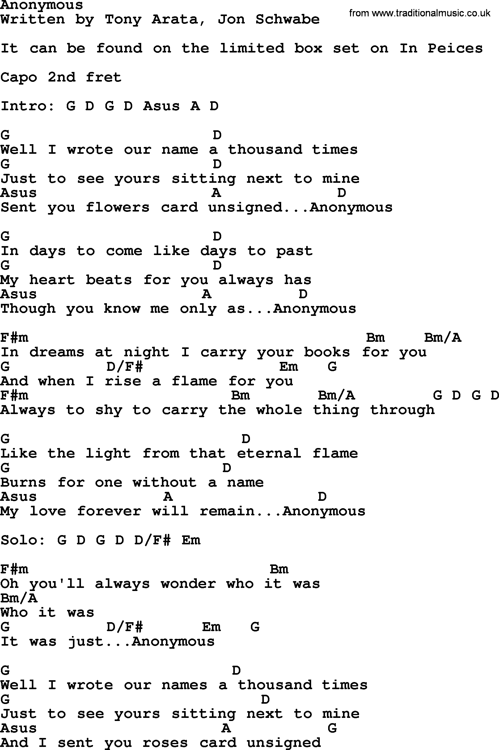 Garth Brooks song: Anonymous, lyrics and chords